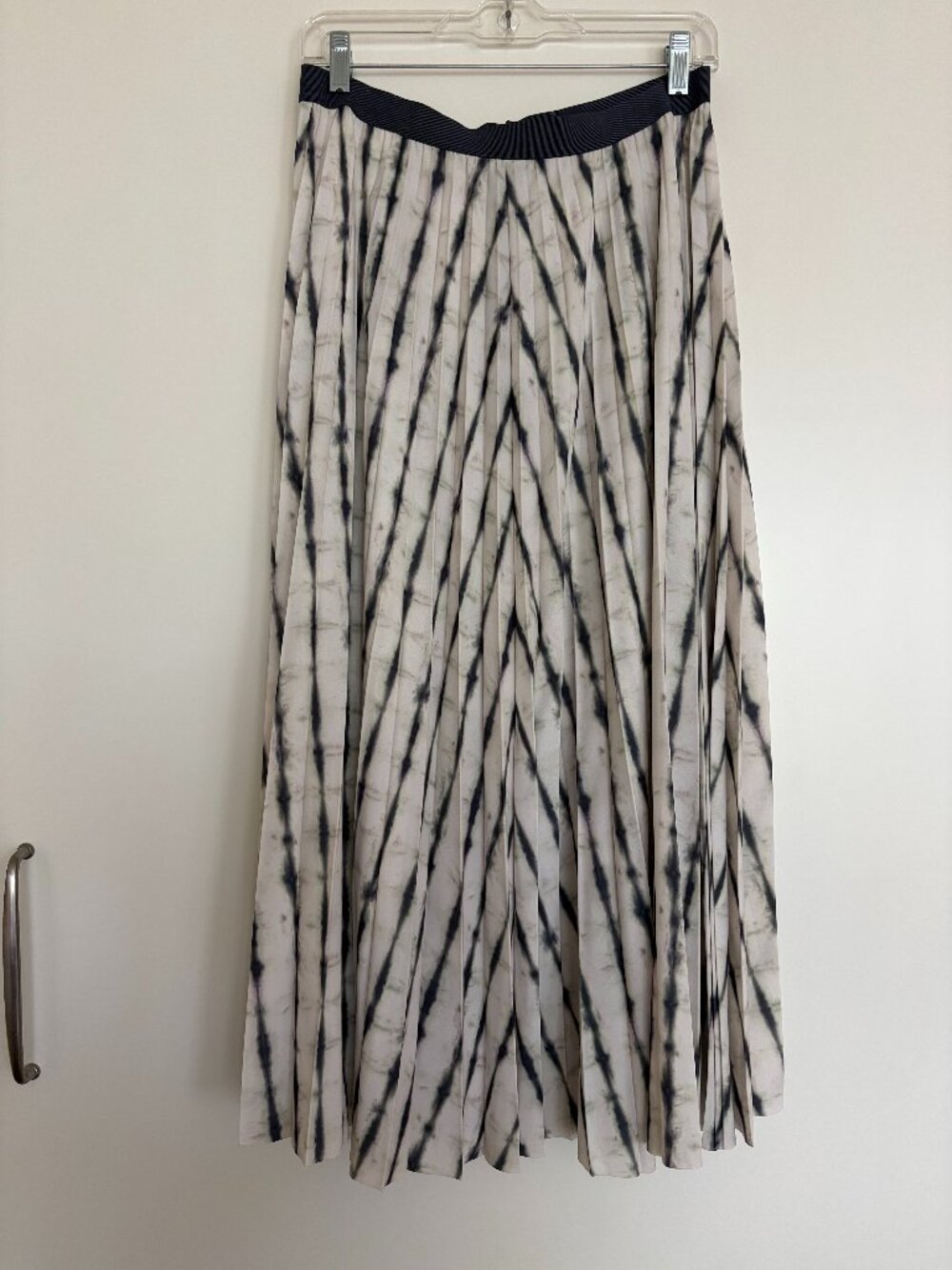 COS Laser-Cut Pleated Watercolor / Shibori Stripe Midi Skirt